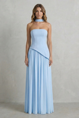 Celeste - Vestido largo palabra de honor