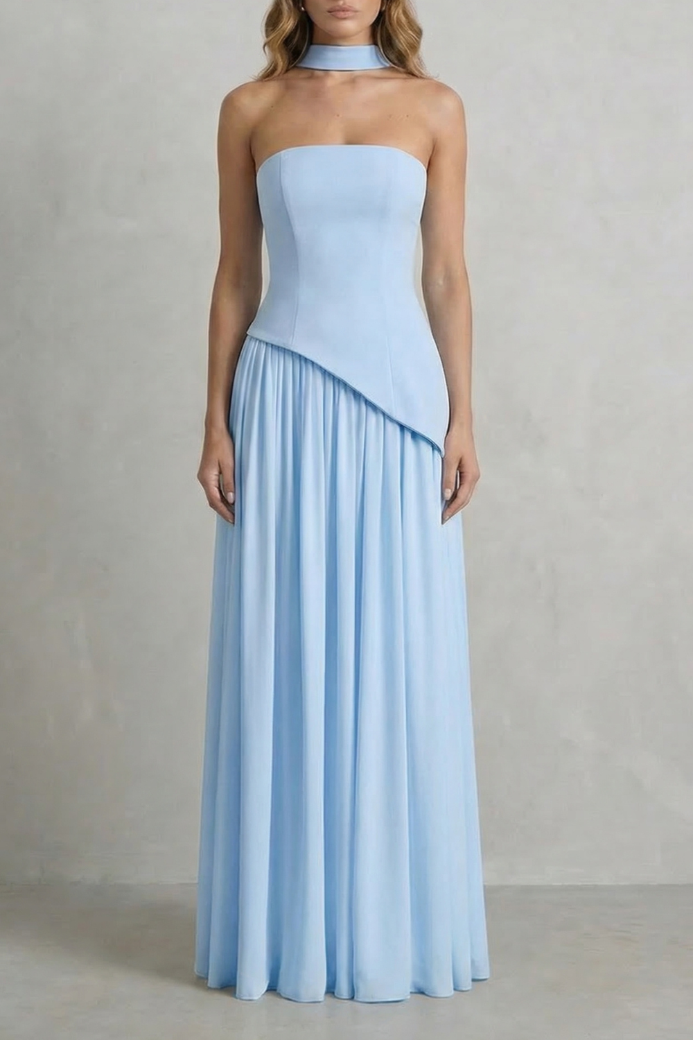 Celeste - Vestido largo palabra de honor