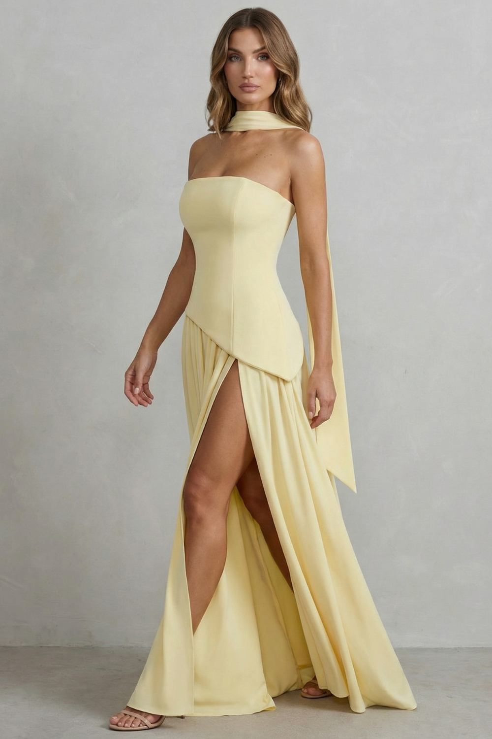 Celeste - Vestido largo palabra de honor