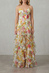 Filea - Vestido largo de gasa con volantes