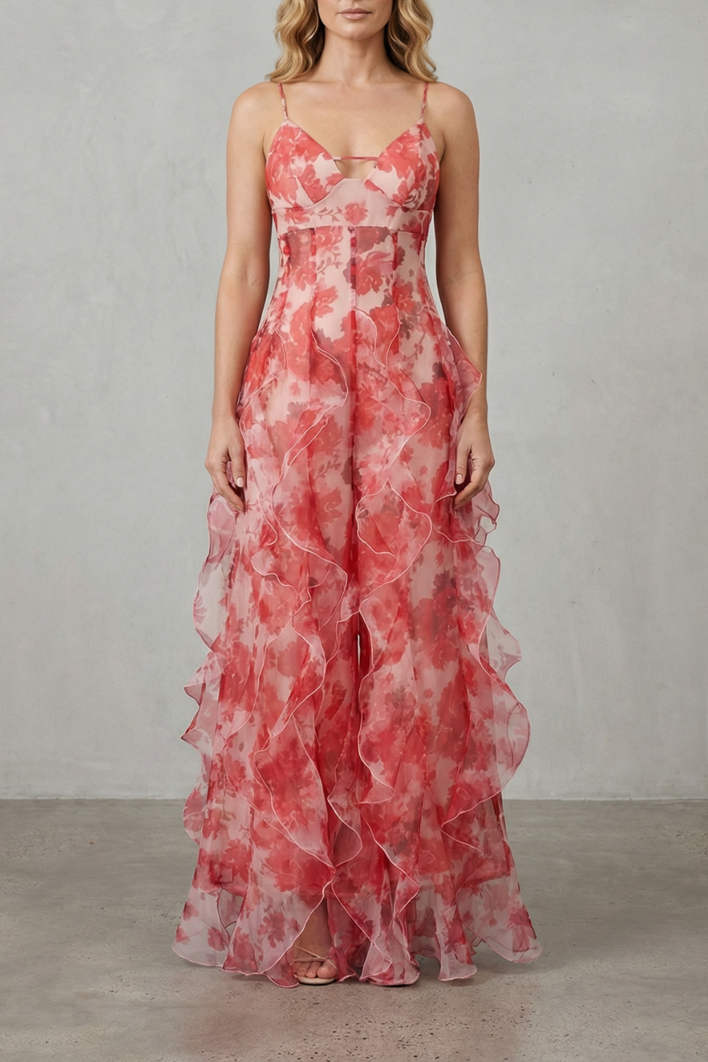 Filea - Vestido largo de gasa con volantes