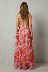 Filea - Vestido largo de gasa con volantes