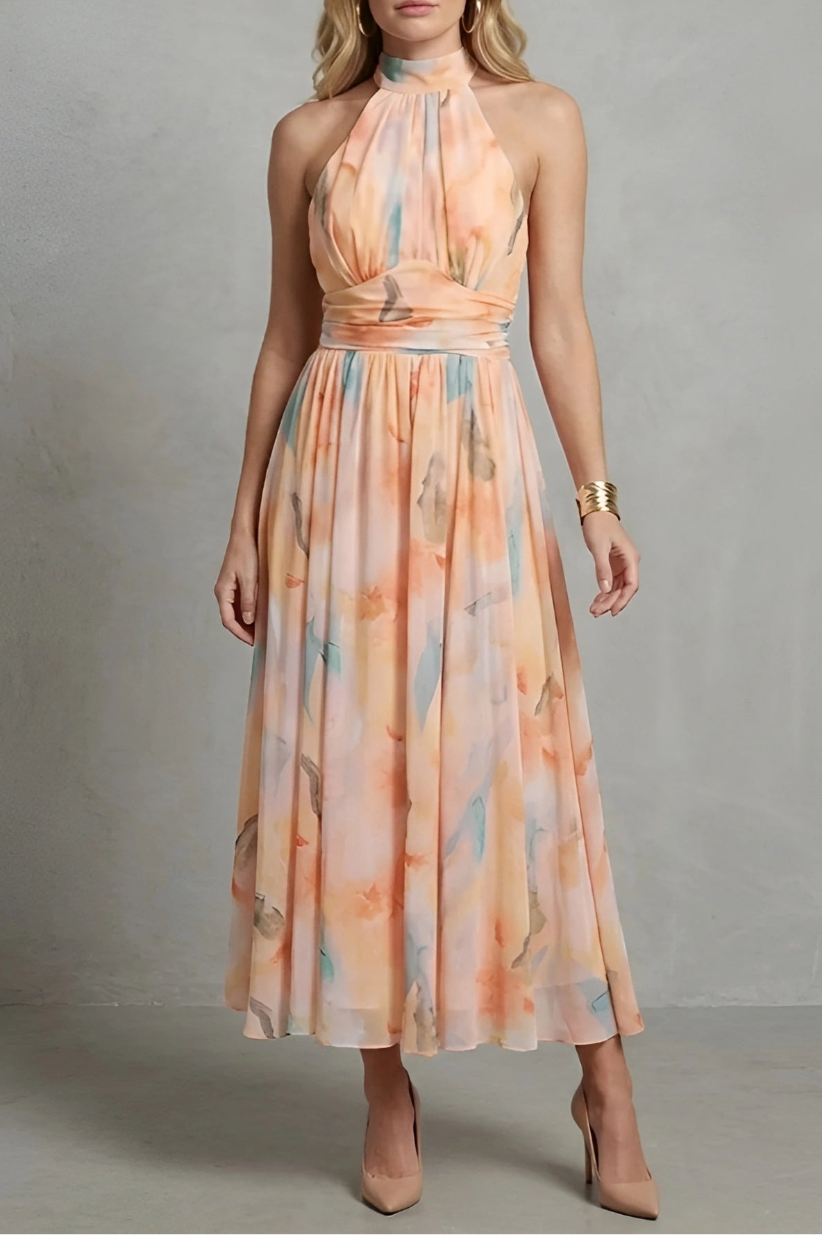 Estella - Elegancia halter – Vestido con estampado acuarela