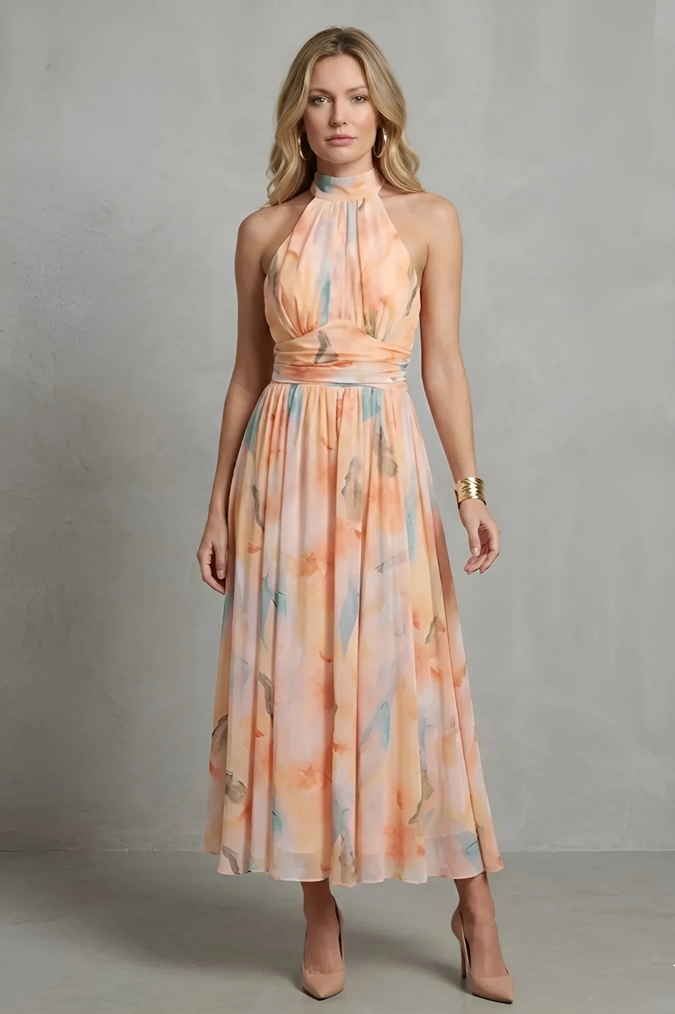 Estella - Elegancia halter – Vestido con estampado acuarela