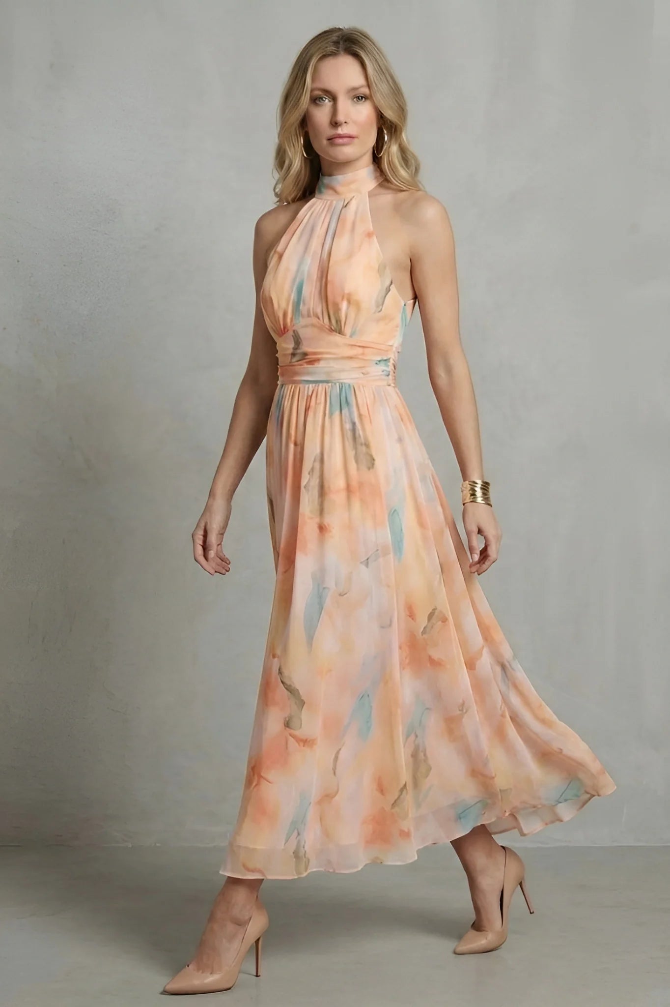 Estella - Elegancia halter – Vestido con estampado acuarela