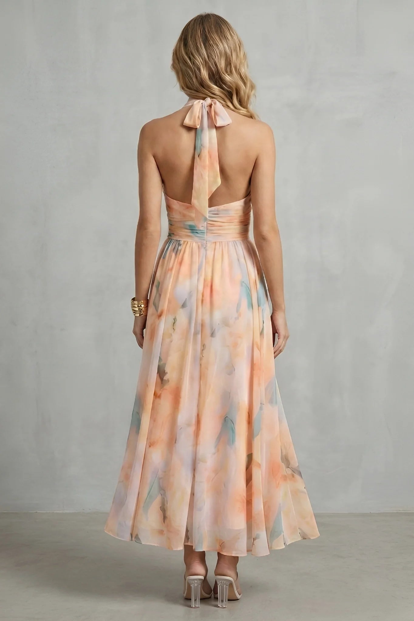 Estella - Elegancia halter – Vestido con estampado acuarela