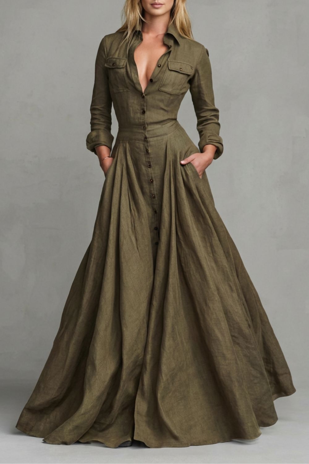 Veronica - Vestido largo camisero de manga larga